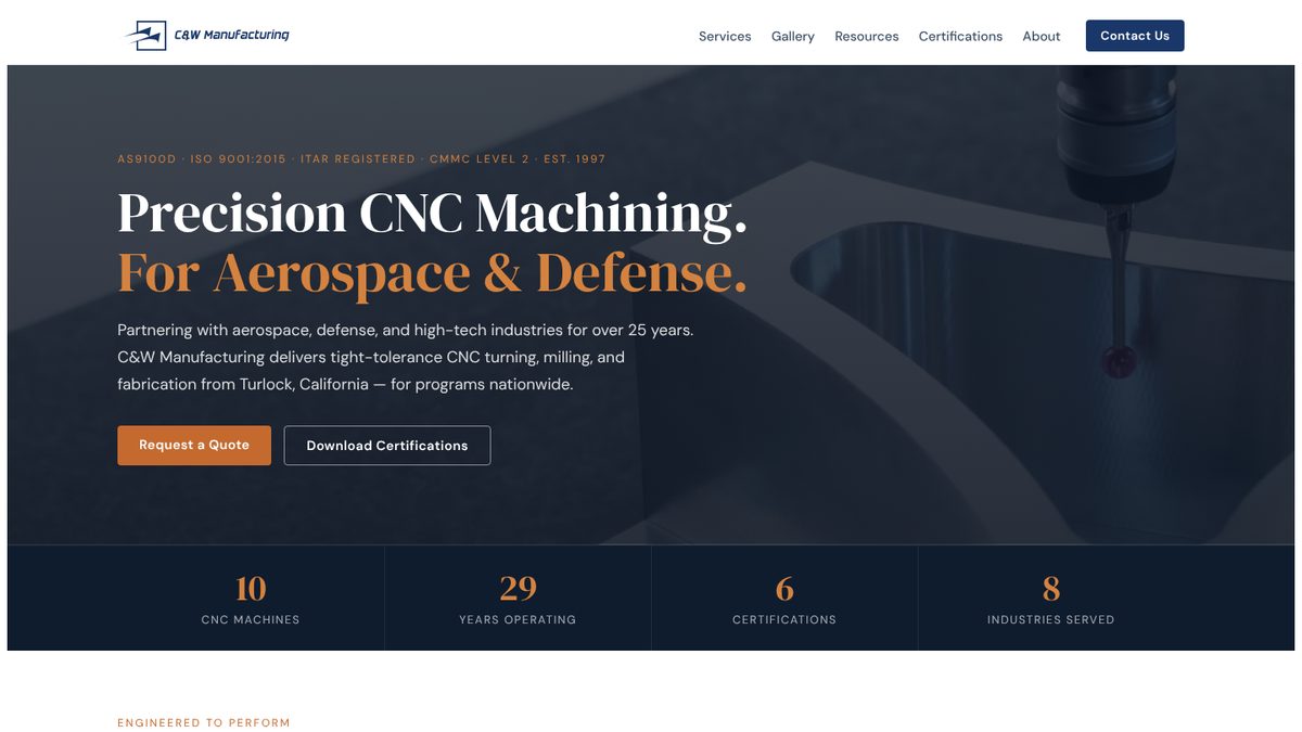 C&W Manufacturing website homepage